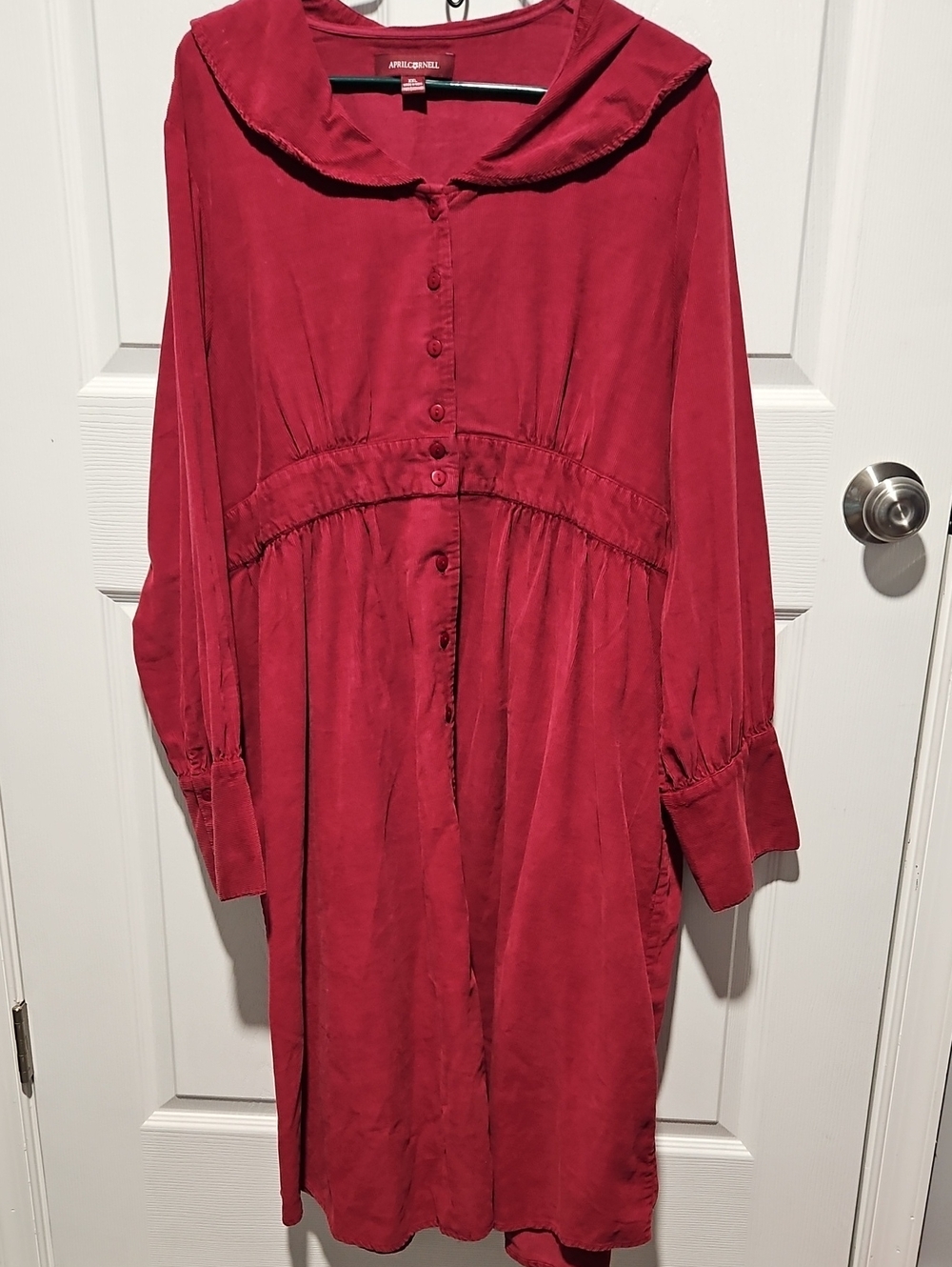 VTG 90s April Cornell Louisa Red Corduroy Midi Dress XXL Button Front Plus Boho